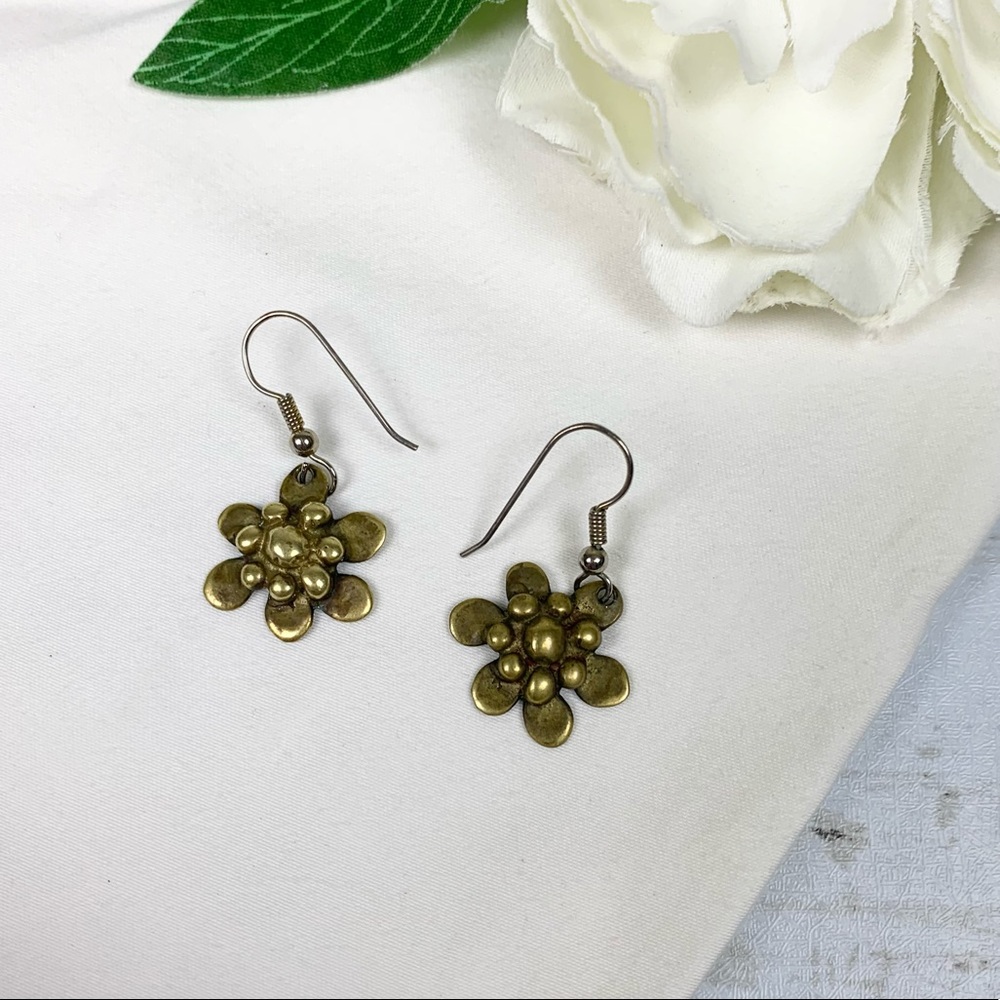 Vintage Flower Antique Brass Style Dangle Earrings